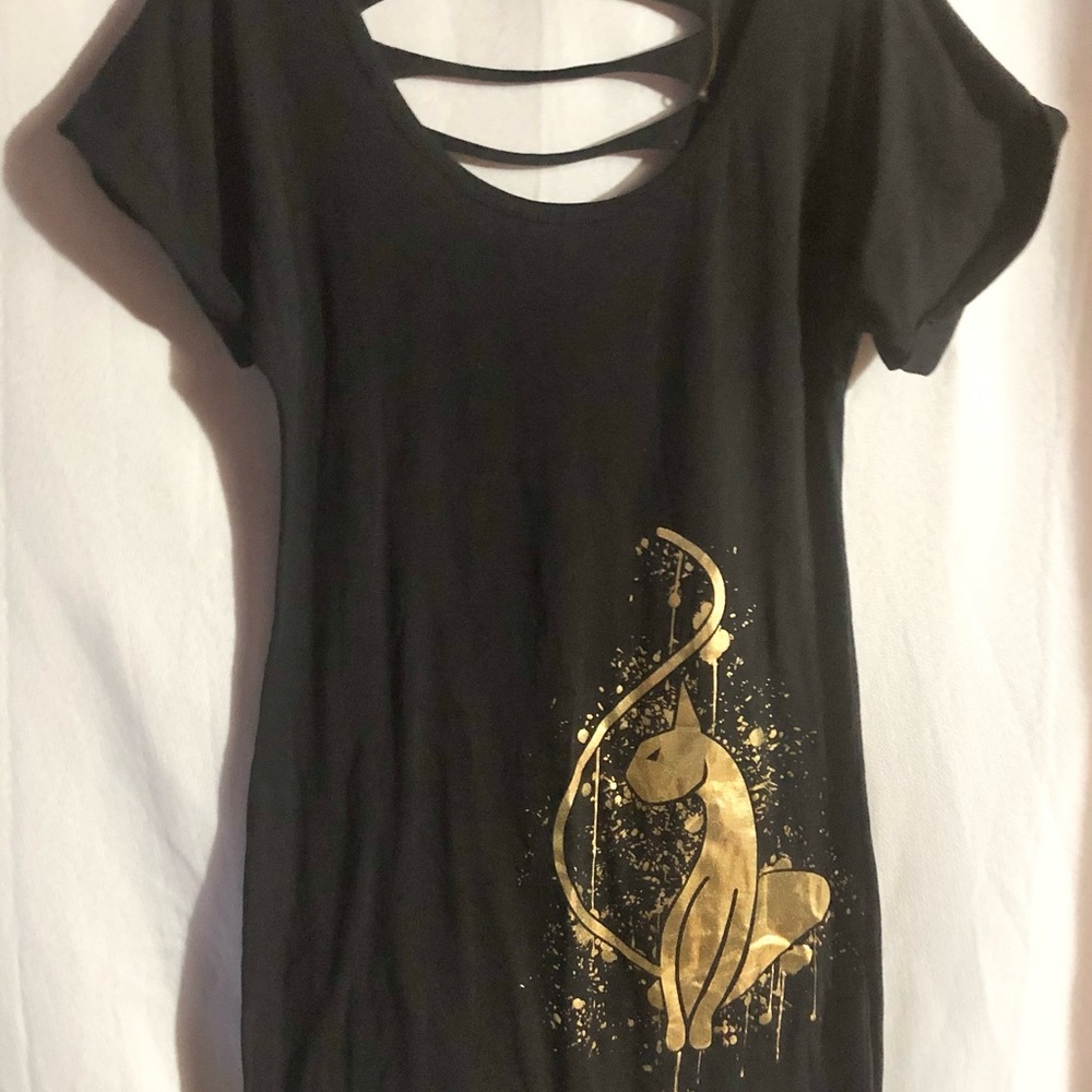 Baby Phat Ripped Gold Cat Dress Tunic “Craxy Cat Lady!! Cover Up 90s  yy Sz XL